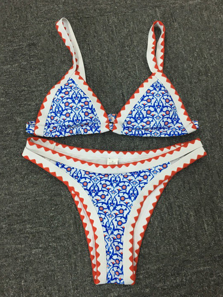 the PAINTED PORCELAIN- Triangle Bikini Print Swimsuit