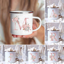 the PRETTY INITIAL - Pink Letter Flowers Enamel Coffee Mugs