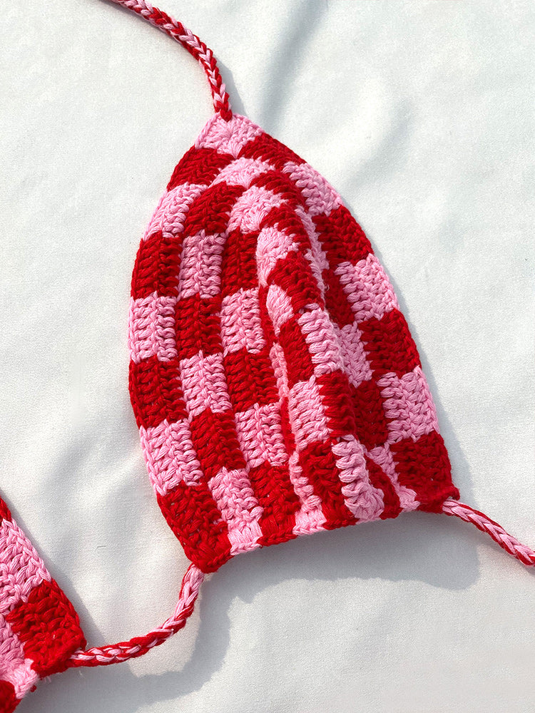 the CHECKERBOARD - Plaid Bikini Knitted Swimsuit