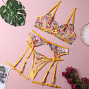 the FANTASY FLOWER - Yellow Embroidery Lace Transparent Set Lingerie