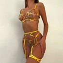 the FANTASY FLOWER - Yellow Embroidery Lace Transparent Set Lingerie