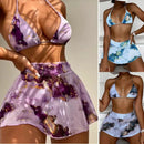 the SEABREEZE - Sexy Drawstring Marble Print 3-Piece Swimsuit