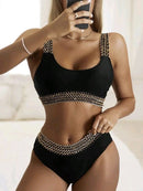 the CHAIN - Women Sexy Gold Patchwork Swimsuit
