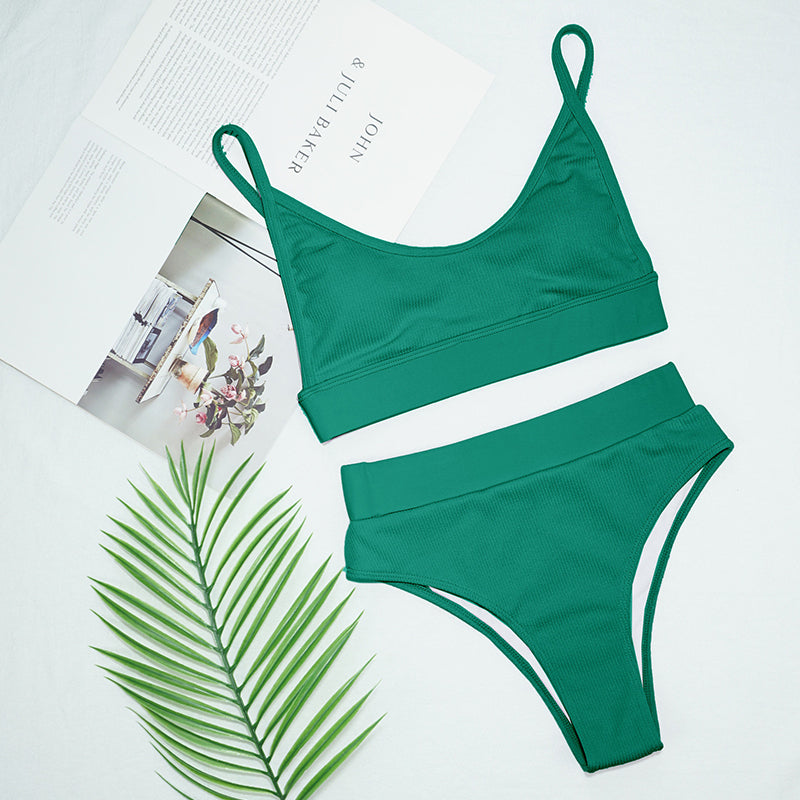 the SPORTY - Solid Rib Two Piece Push Up Bikini Set