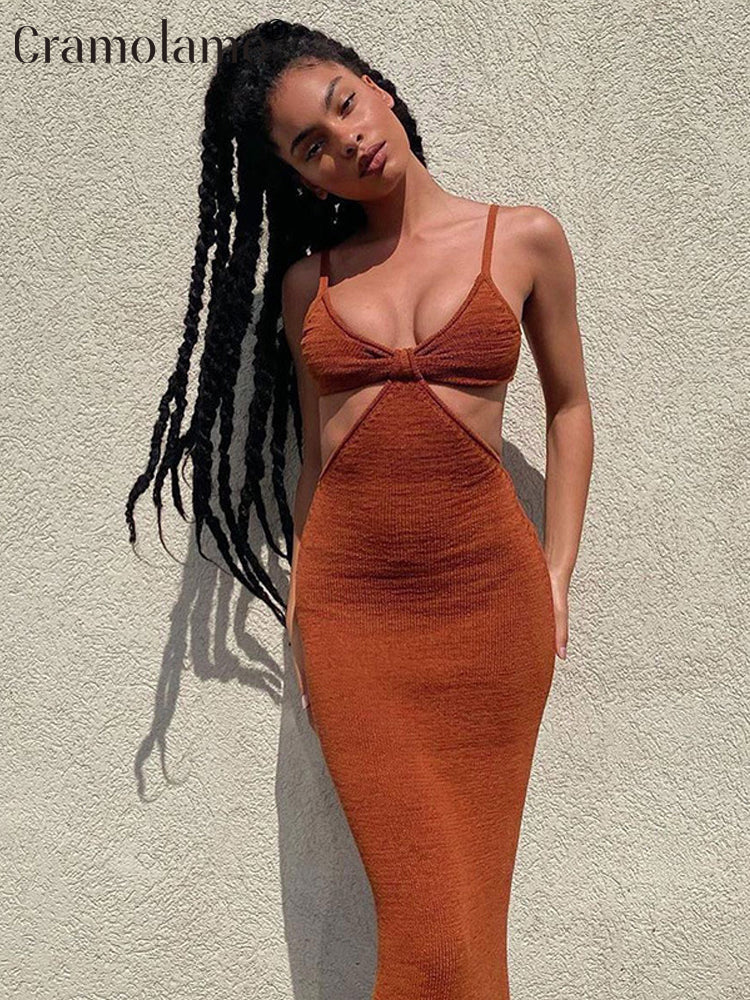 the ARIA Dress - Spaghetti Straps Sexy Cut Out Knitted Maxi Dress