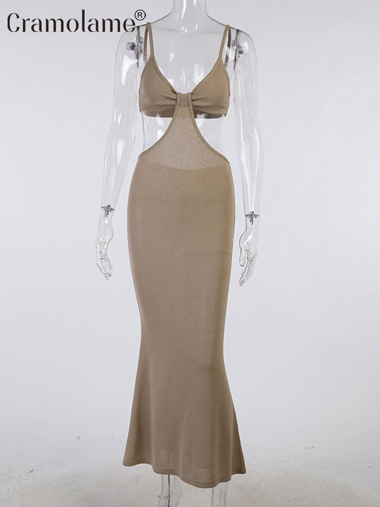 the ARIA Dress - Spaghetti Straps Sexy Cut Out Knitted Maxi Dress