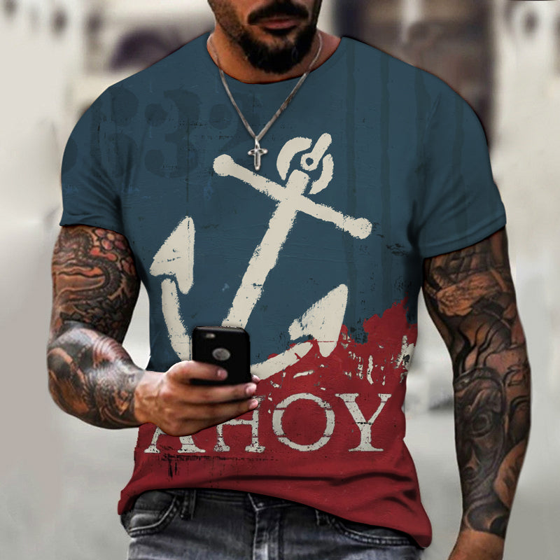 the AHOY - Hip Hop Round Neck  Printed Short Sleeved Shirt