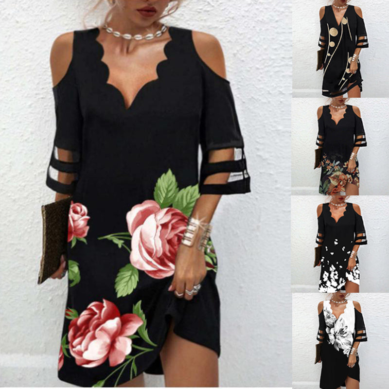 the EMILY Dress - V Neck Dress Women Casual Off Shoulder Lace