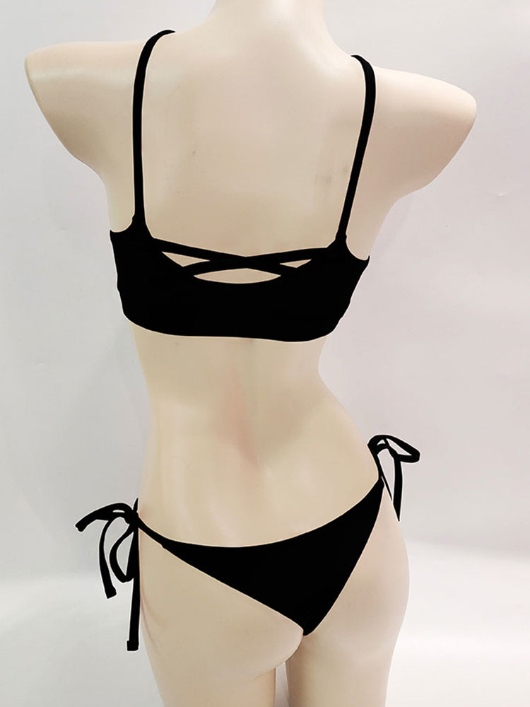 the SLIPKNOT - New Push Up Bikini Solid Black Bikini Set