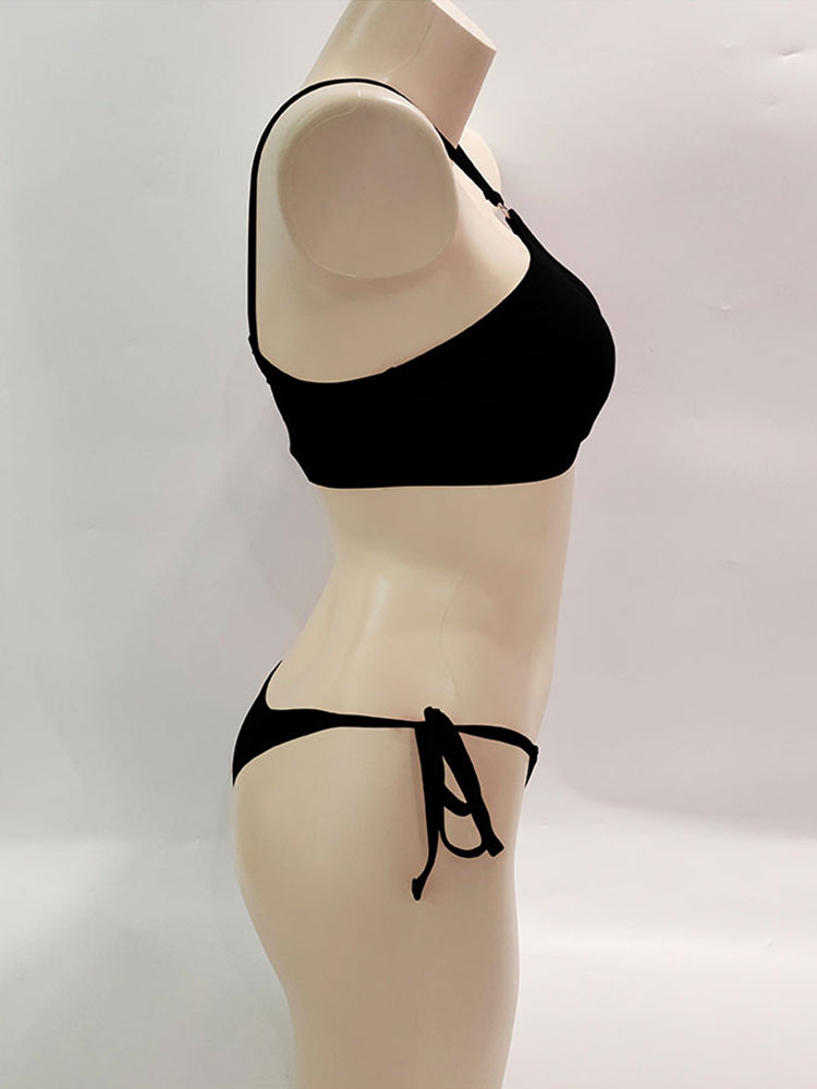 the SLIPKNOT - New Push Up Bikini Solid Black Bikini Set