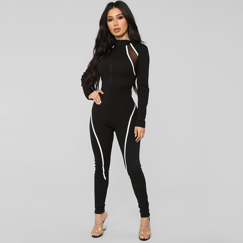 the BLACK PANTHER - Jumpsuit Women Reflective Stripe Sportwear Active Workout Fitness