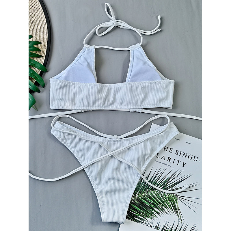 the CUTOUT - White Bikini Bandeau Push Up Swimsuit for Women