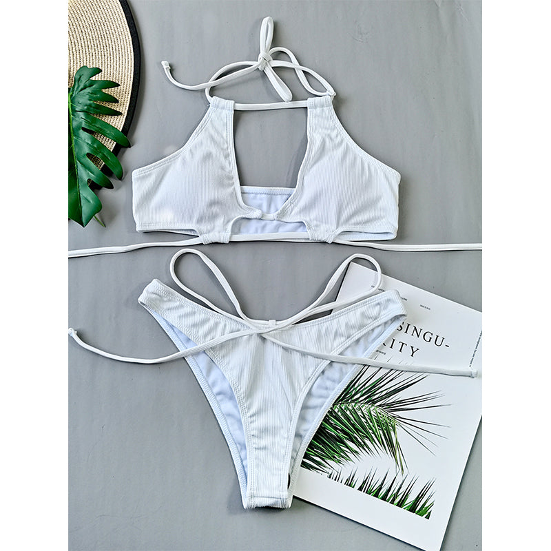 the CUTOUT - White Bikini Bandeau Push Up Swimsuit for Women