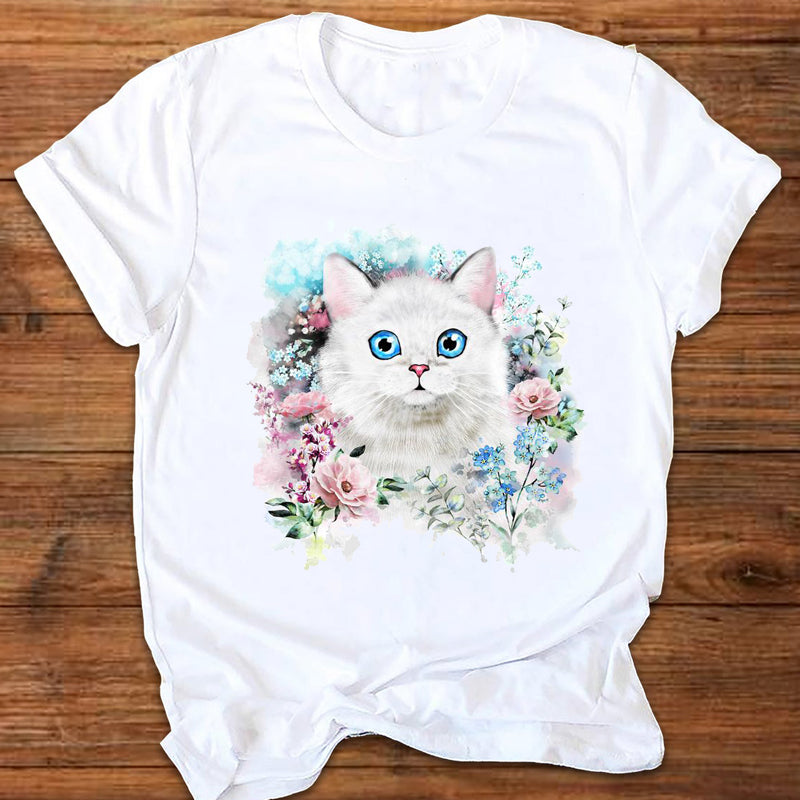 the MEOW - Women Graphic Letter T-Shirt