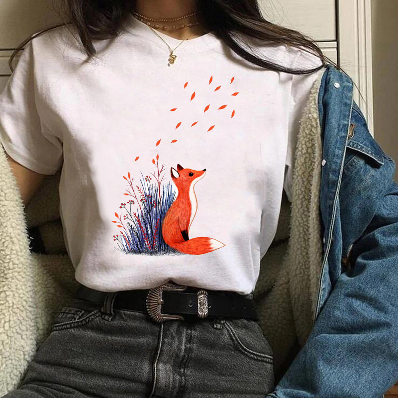 the PET PARADISE - Women Printing Graphic Fox T-Shirt