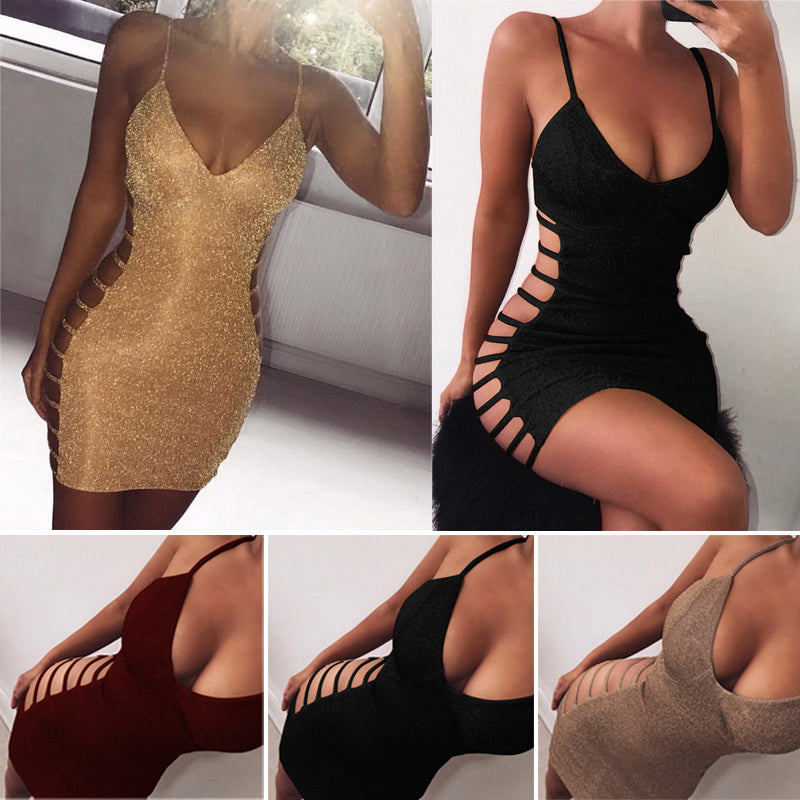 the NAOMI Dress - V Neck Sleeveless Bandage Stretchy Short Mini Dress