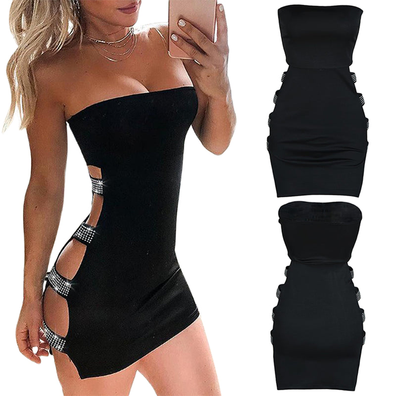 the LEXIE Dress - Bodycon Pencil Dress Rhinestone Hollow Out Off Shoulder