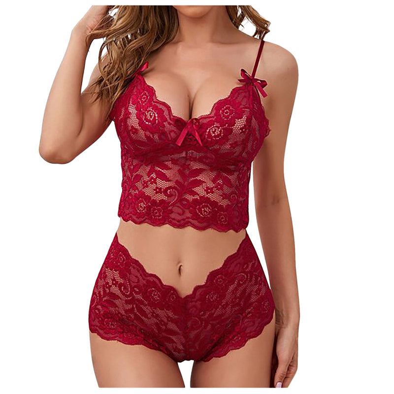 red Lace Women Sexy Lingerie Set