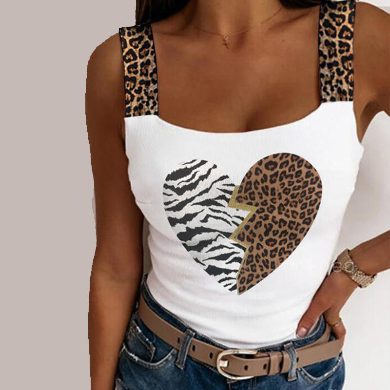 the SHHH - Sexy Tank Tops Summer Leopard Lips Print Sleeveless