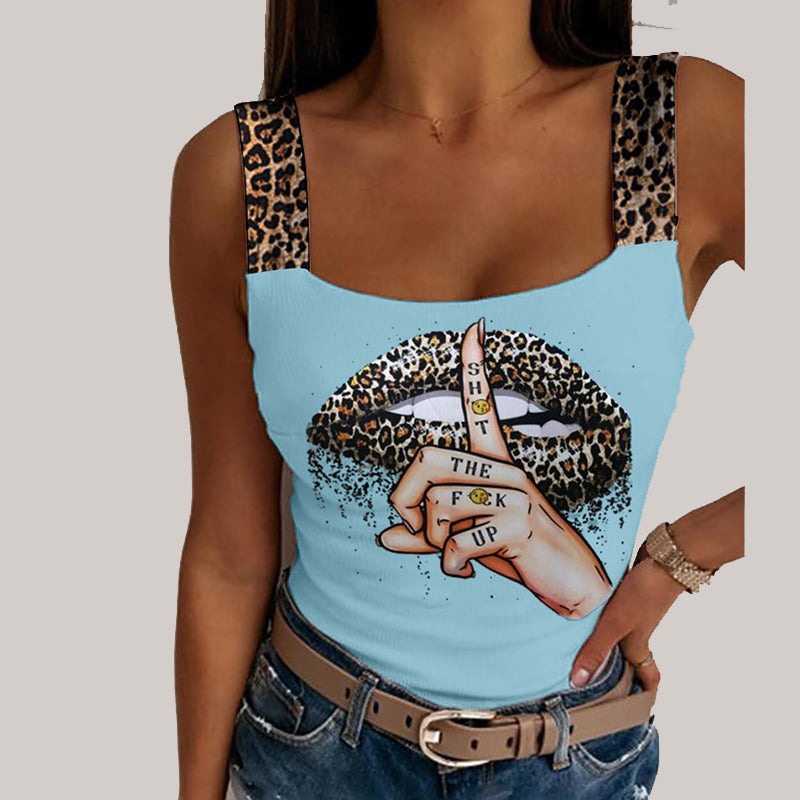 the SHHH - Sexy Tank Tops Summer Leopard Lips Print Sleeveless