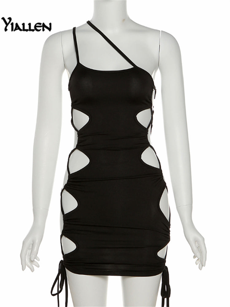 the NICKI Dress - Black Sexy Hollow Out Lace Up Sling Slim Dress