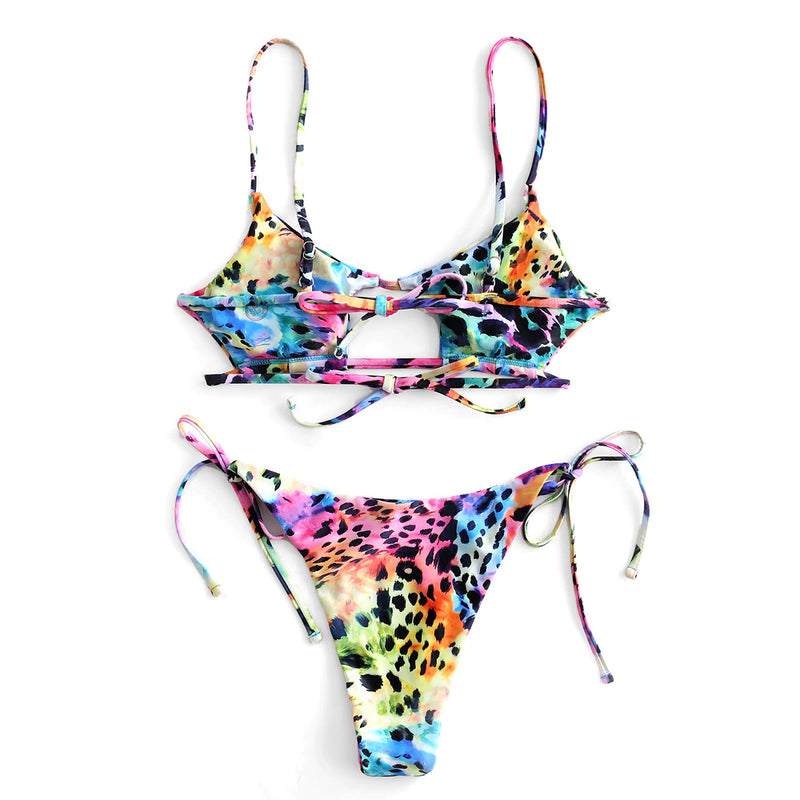 the FIESTY KITTY - Tie-Dye Animal Print Cutout Bikini Swimwear