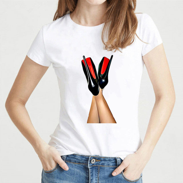 the SHOE FETISH - High Heels New Fashion Graphic Print Women Funny T-Shirts