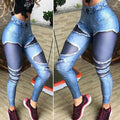 The TOMBOY - Pantyhose Mesh Jeans Print Women Pants Push Up Running Sports Leggings Slim