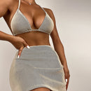 the KILTED KAT - Women 3-Piece Skirt Bikini Set Striped Swimsuit