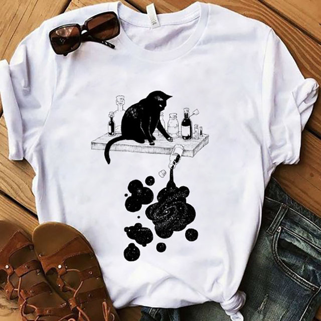 the BLACK CAT - Women Cat Ink Black T-Shirt