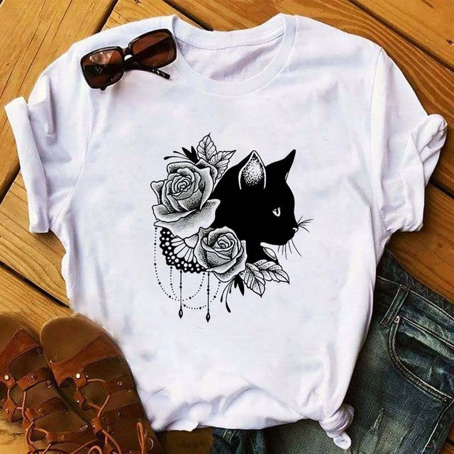 the BLACK CAT - Women Cat Ink Black T-Shirt