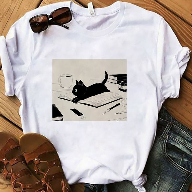 the BLACK CAT - Women Cat Ink Black T-Shirt