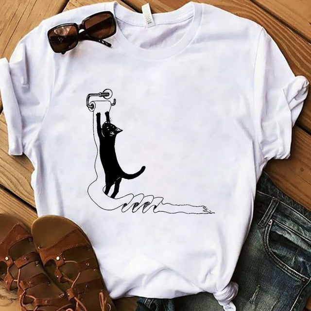 the BLACK CAT - Women Cat Ink Black T-Shirt