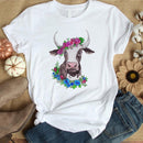 the MOO - Women Floral Cow Flower Print T-Shirt