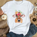 the MOO - Women Floral Cow Flower Print T-Shirt