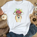 the MOO - Women Floral Cow Flower Print T-Shirt