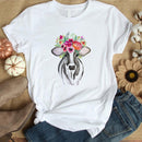 the MOO - Women Floral Cow Flower Print T-Shirt