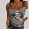 the SHHH - Sexy Tank Tops Summer Leopard Lips Print Sleeveless