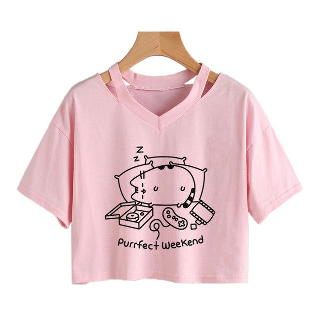 the CROPPED CAT - Cat Print Crop Top T-Shirt