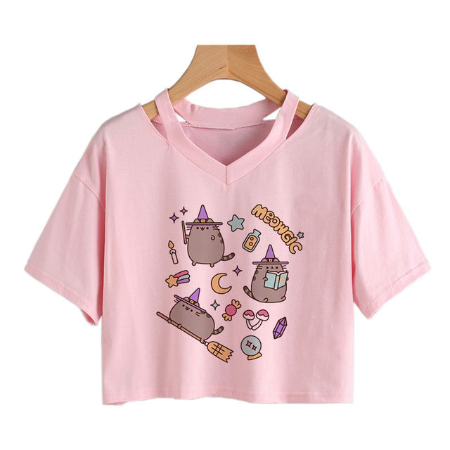 the CROPPED CAT - Cat Print Crop Top T-Shirt