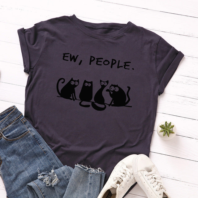 the AVOIDANT KITTY - Women Cotton Cats Short Sleeve Print T-Shirt