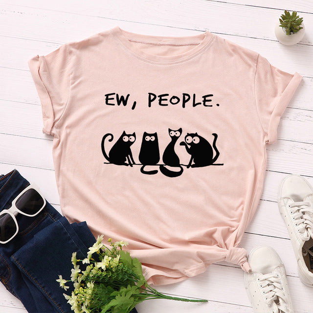 the AVOIDANT KITTY - Women Cotton Cats Short Sleeve Print T-Shirt