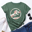 the JURASSIC - Women Flower Dinosaur Print Short Sleeve T-Shirt