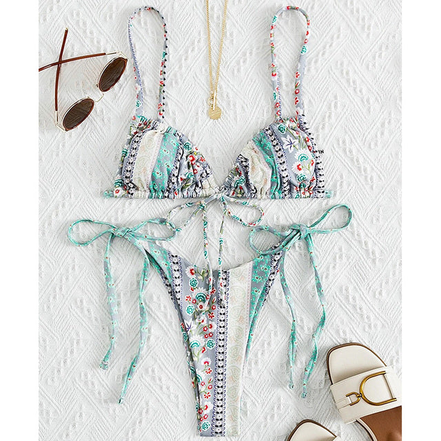 the PIXIE - Floral Print String Bandage Bikini Set