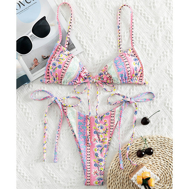 the PIXIE - Floral Print String Bandage Bikini Set