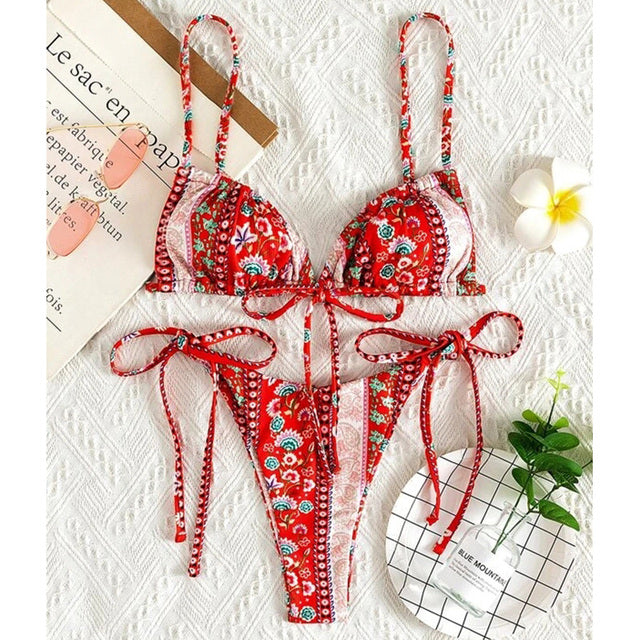 the PIXIE - Floral Print String Bandage Bikini Set