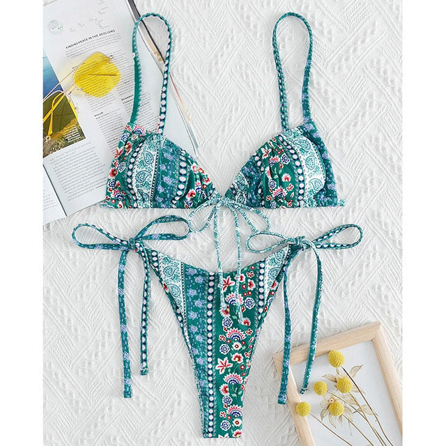 the PIXIE - Floral Print String Bandage Bikini Set