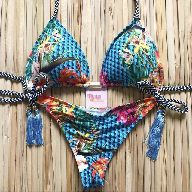 the ALOHA - Halter Push Up Bikini Tassel Swimwear