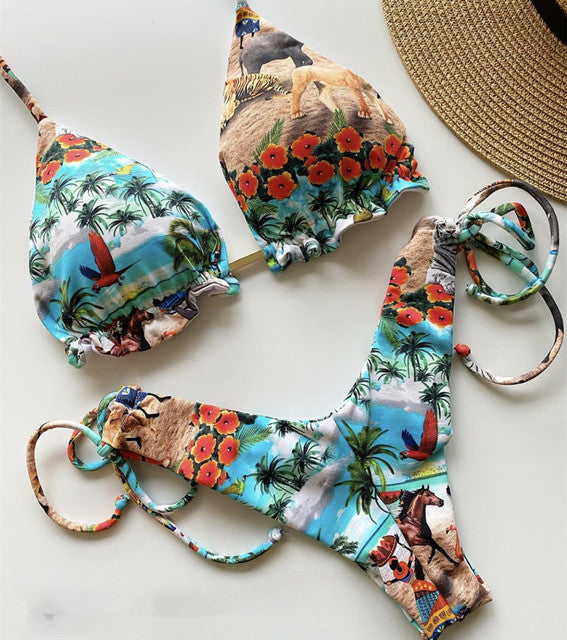 the ALOHA - Halter Push Up Bikini Tassel Swimwear