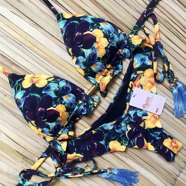 the ALOHA - Halter Push Up Bikini Tassel Swimwear